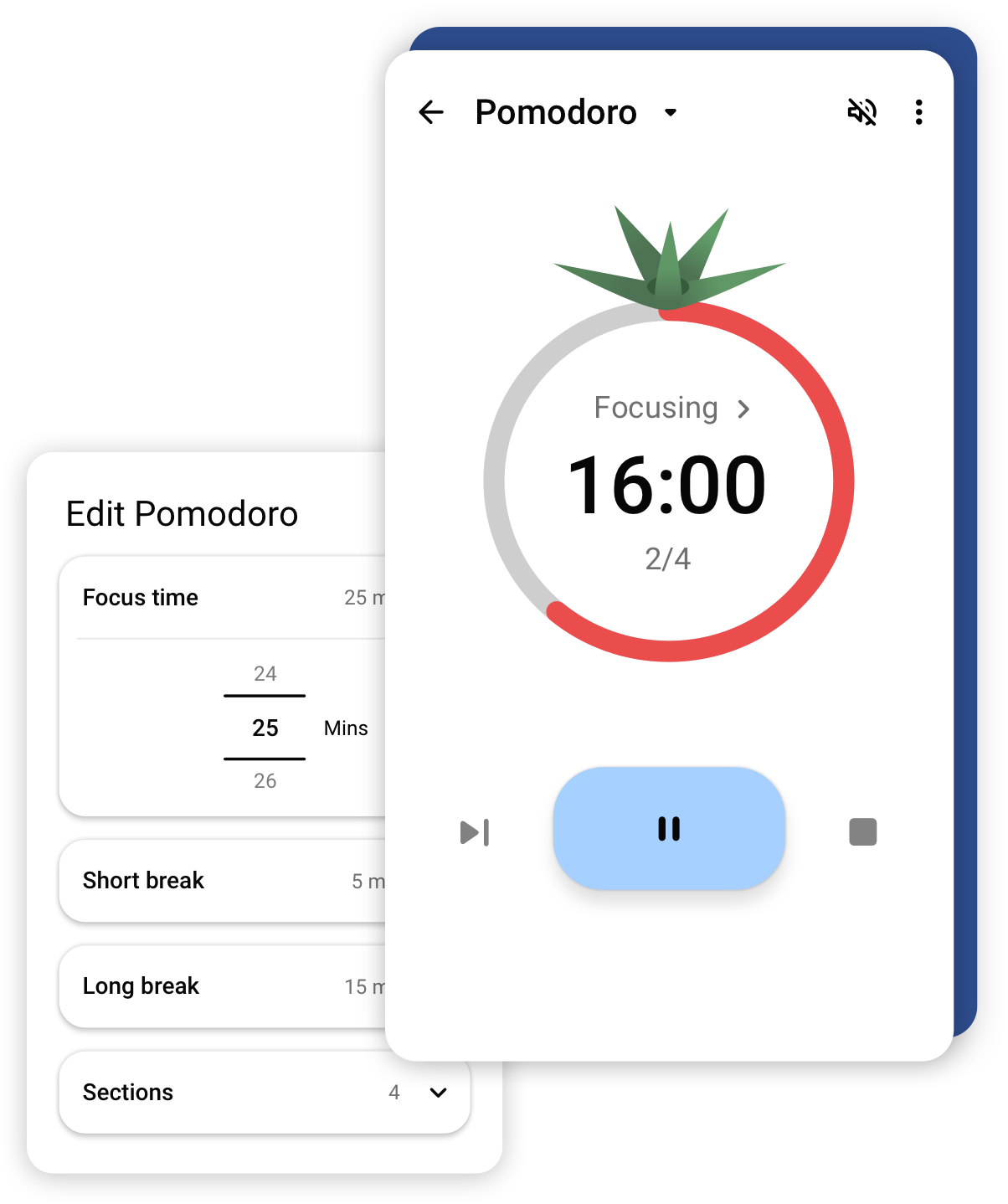 mobile app to improve focus and get more productive using Pomodoro technique