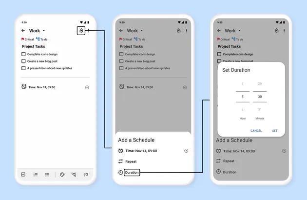 Set duration in Planndu